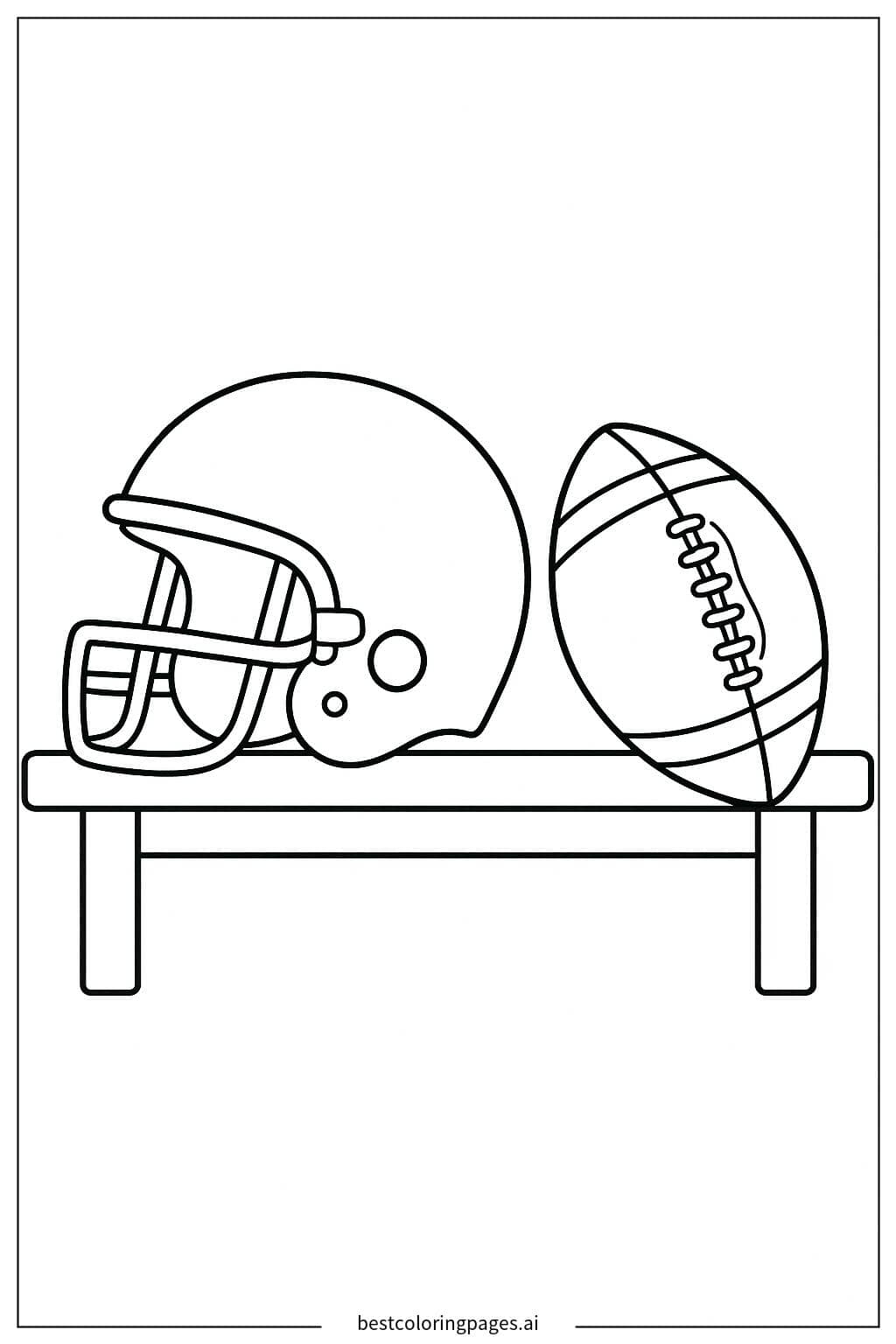 Helmet and Football on a Bench Coloring Page