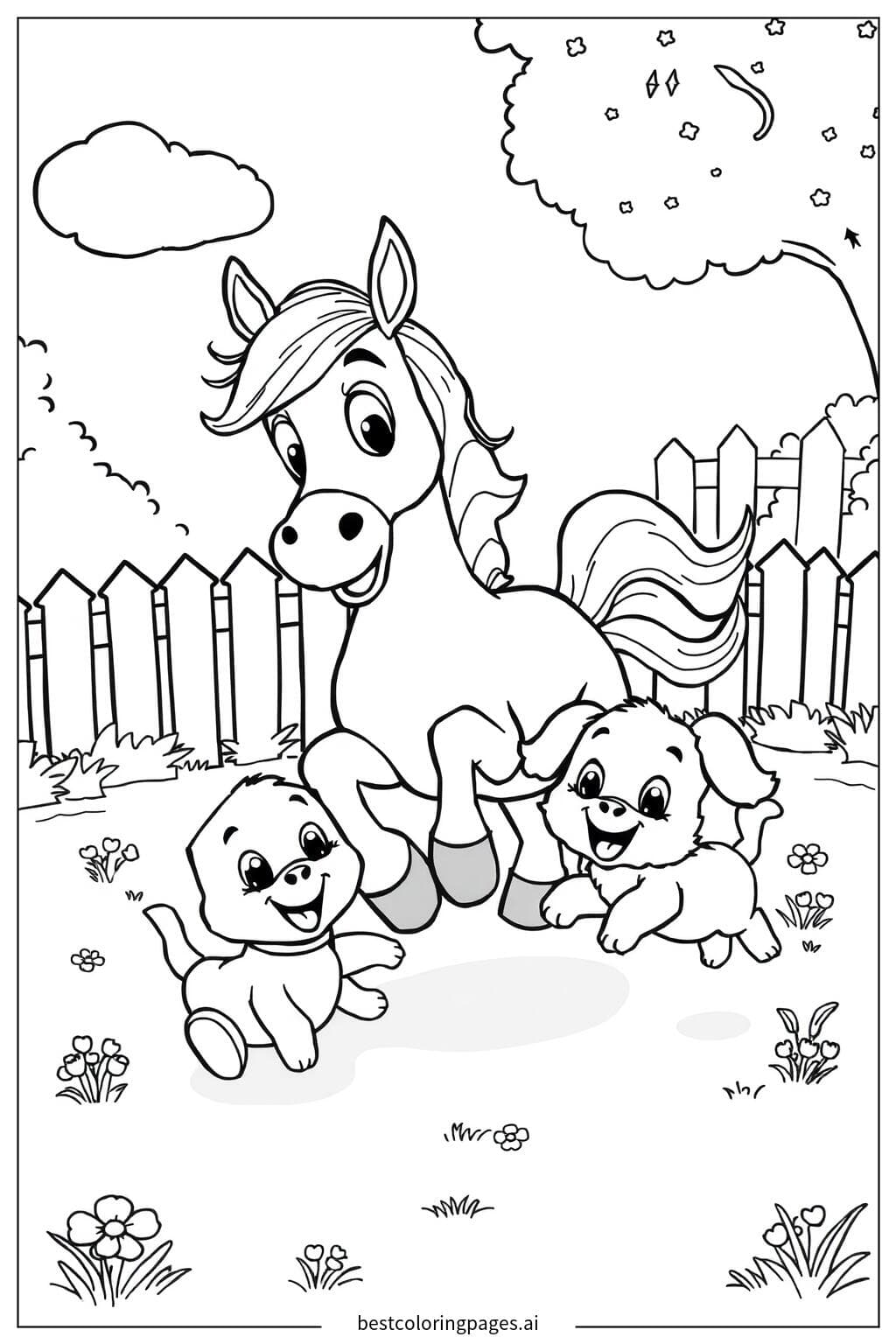 Horse and Puppy Playing in the Yard