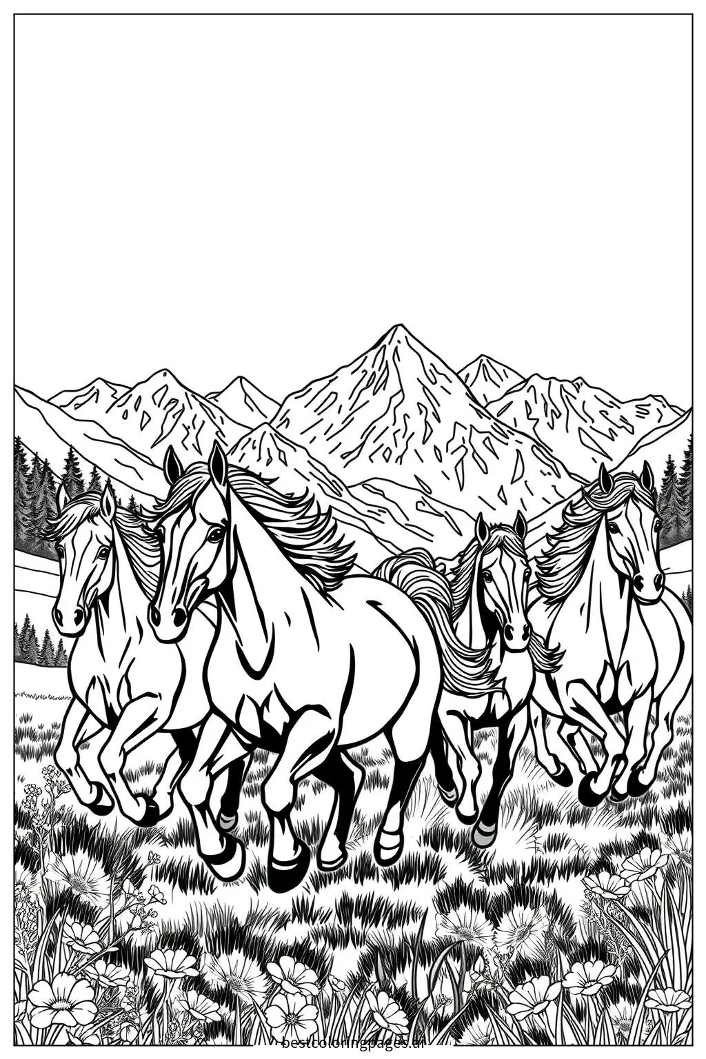 Manada de caballos corriendo por un valle montañoso