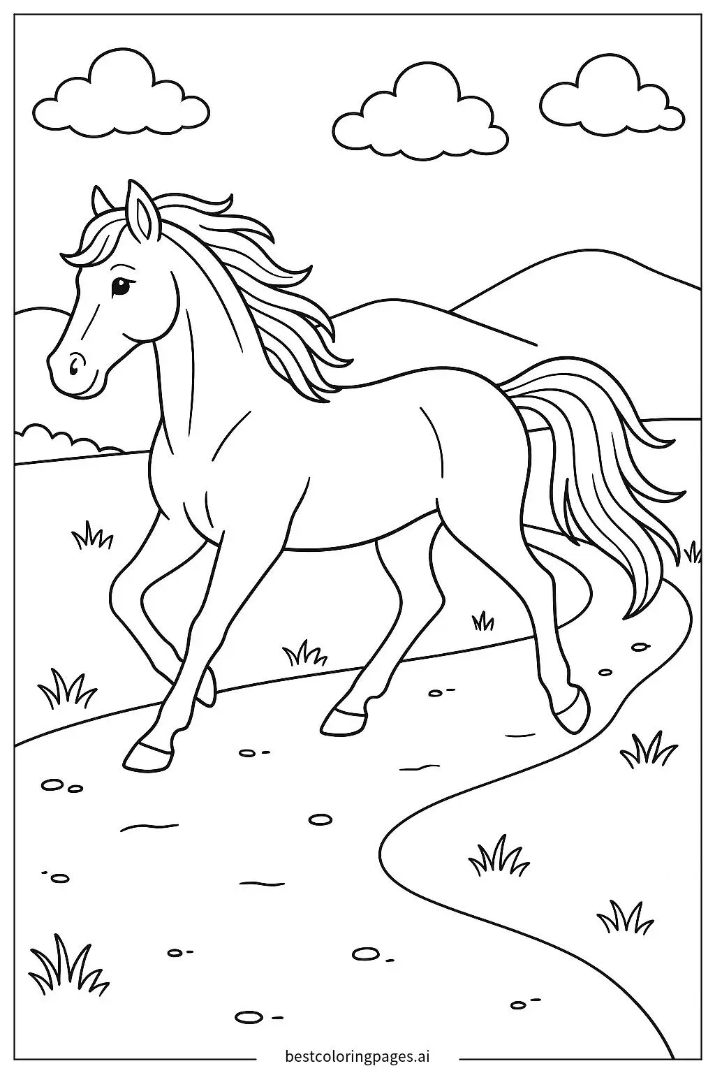 Horse Trotting on a Dirt Path Coloring Page