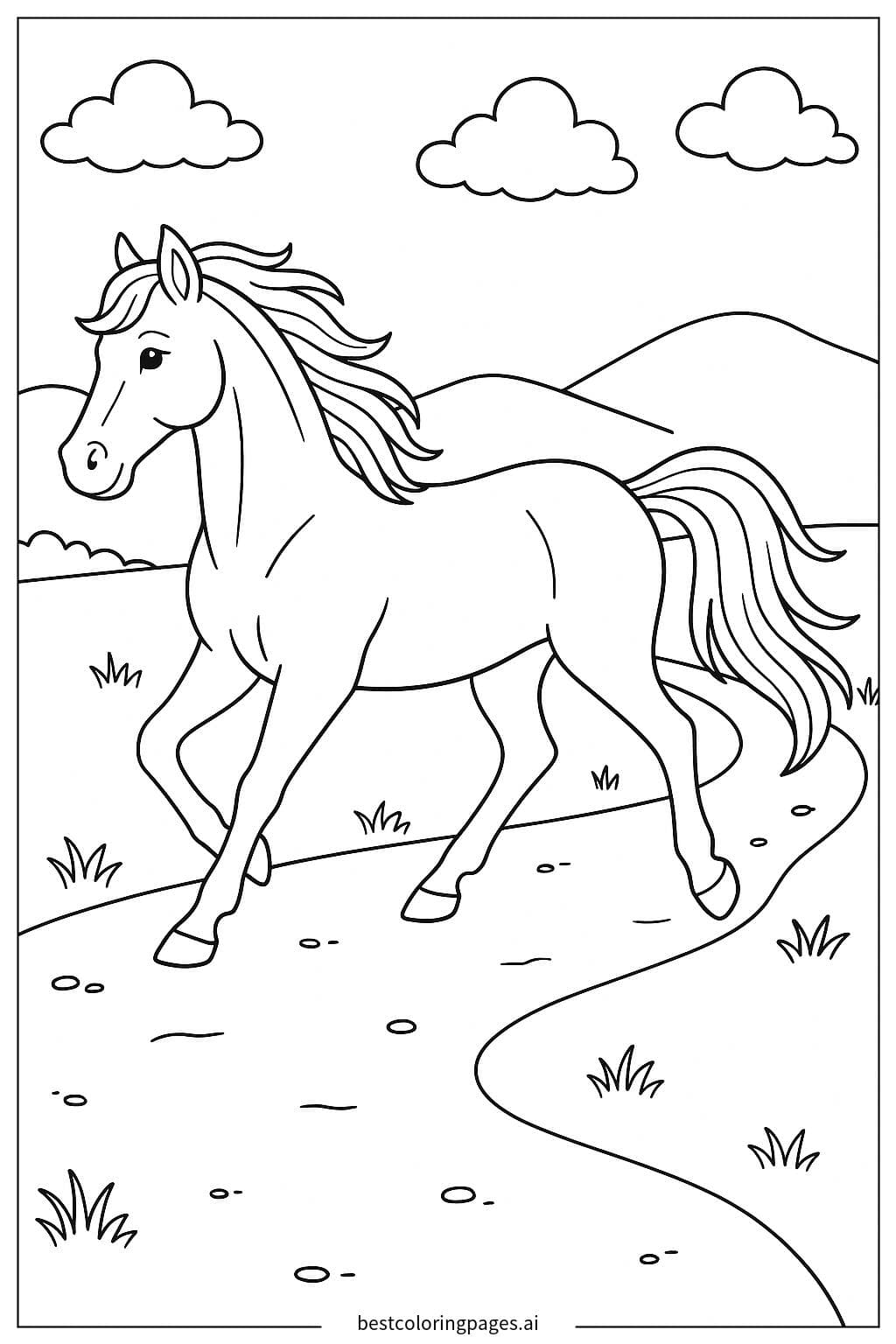 Ngựa phi nước kiệu trên đường đất