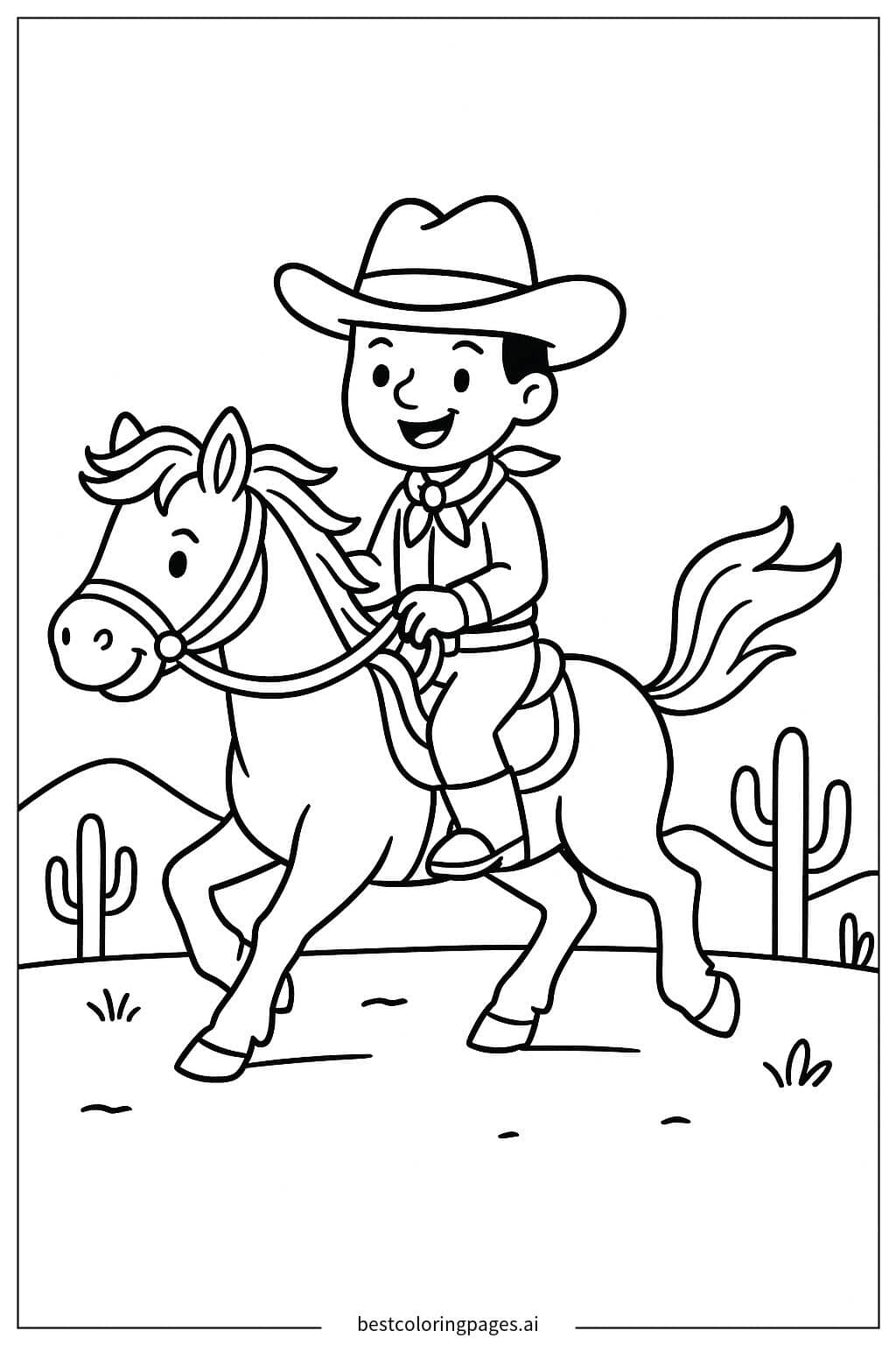 Adventurous Cowboy Riding a Horse Coloring Page