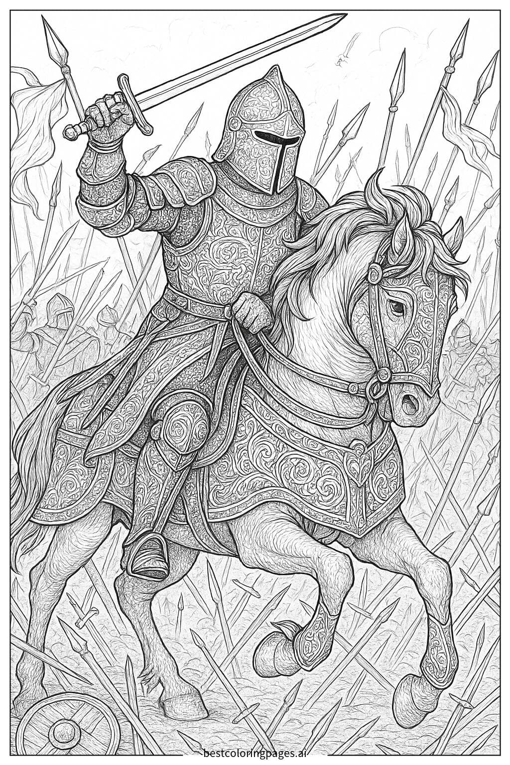 Caballo con un caballero en una batalla medieval