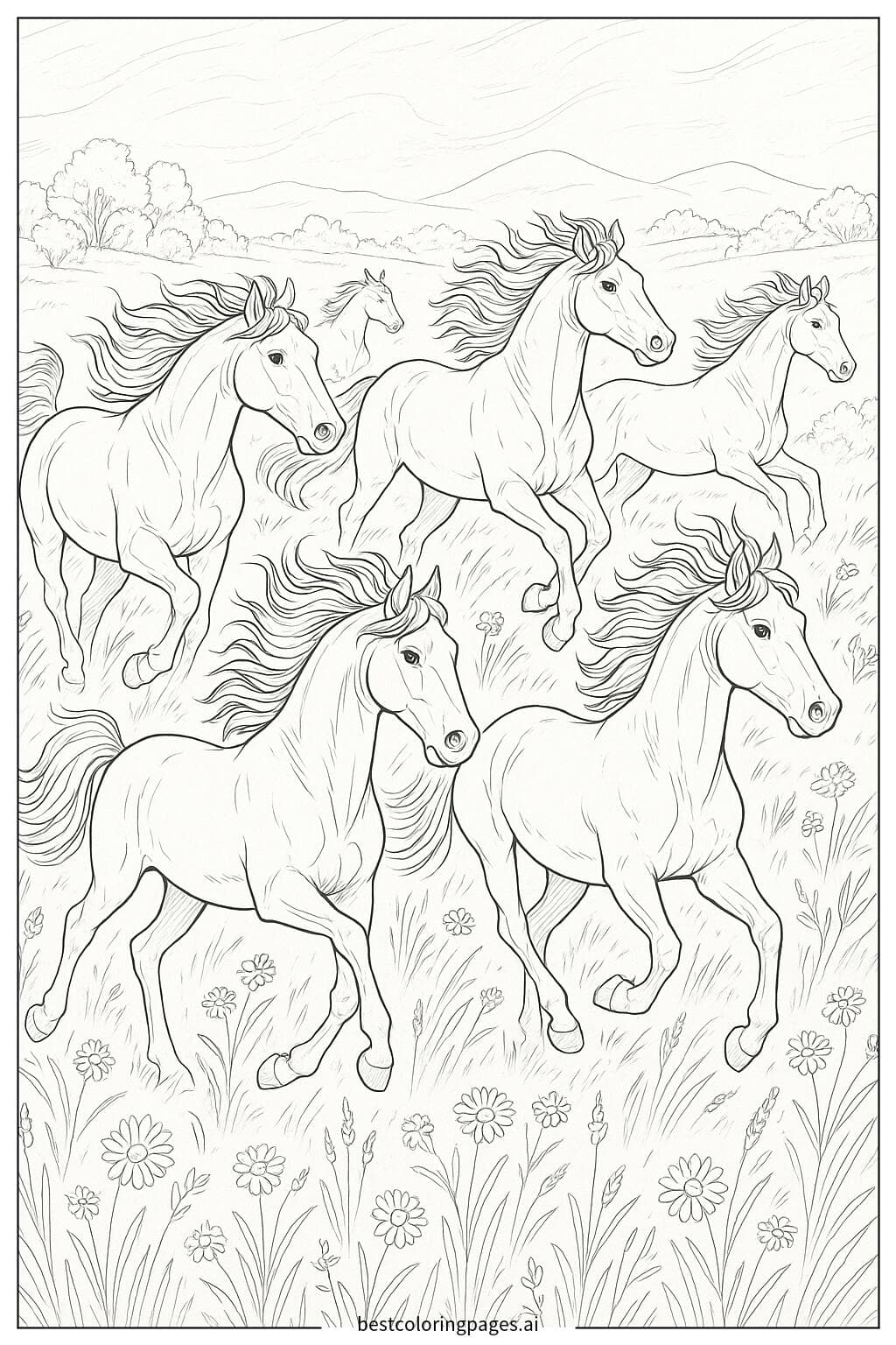 Majestic Horses Galloping in a Meadow