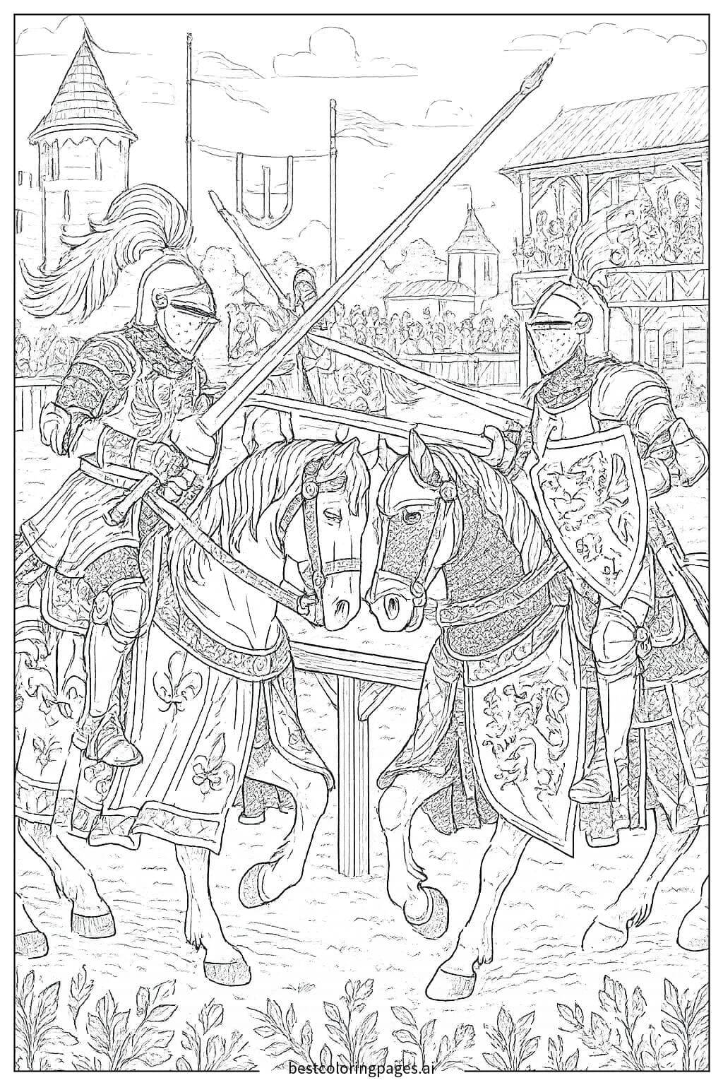 Majestic Horses in a Medieval Jousting Tournament