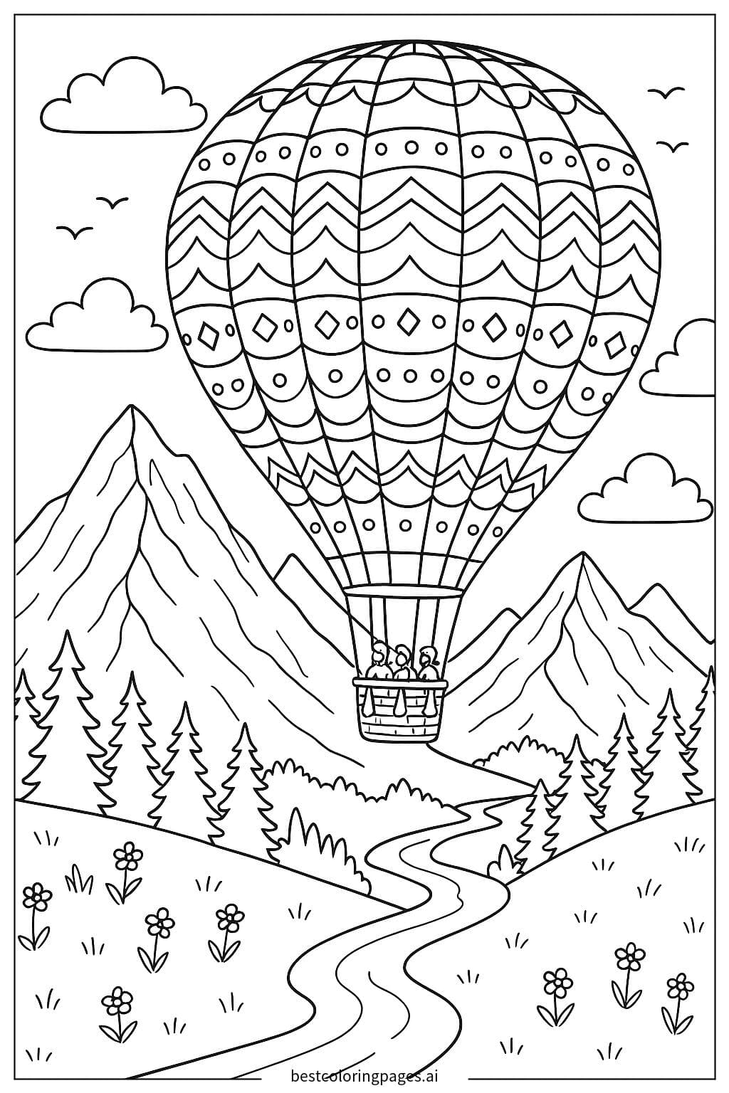 Hot Air Balloon Over a Majestic Mountain Landscape