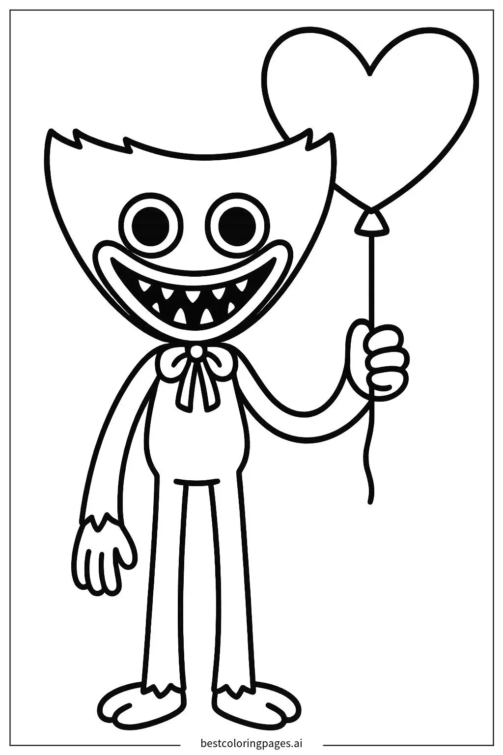 Disegni di Huggy Wuggy con un palloncino a forma di cuore da Colorare