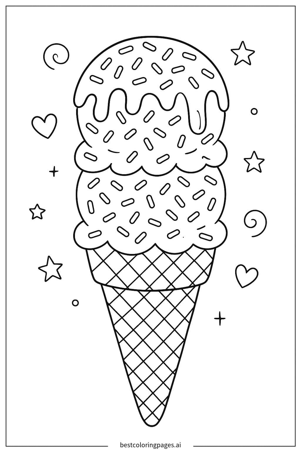 Coloriage Cornet de glace avec pépites et nappage au chocolat