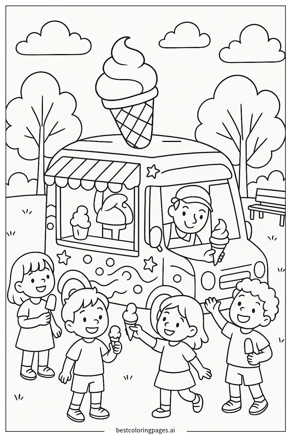 Camion de glaces et enfants