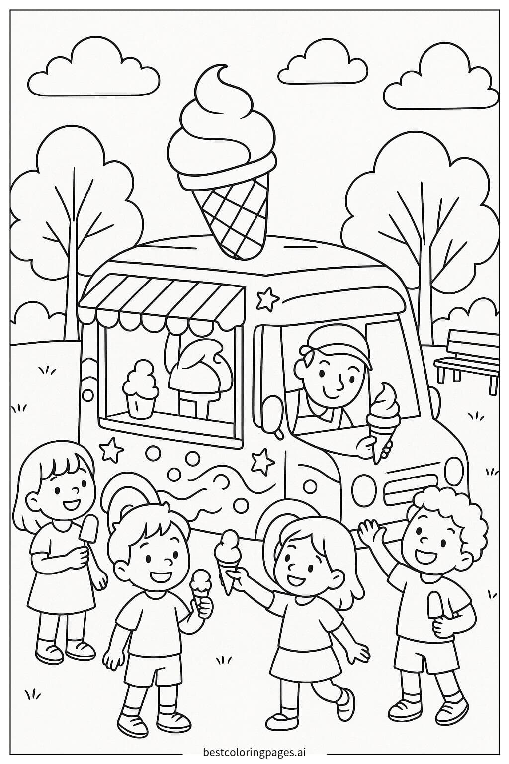 Camion de glaces et enfants