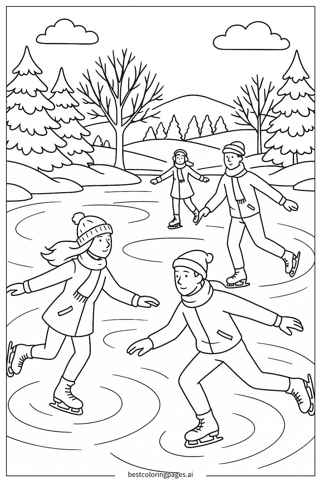 Ice Skating Adventure on a Frozen Lake