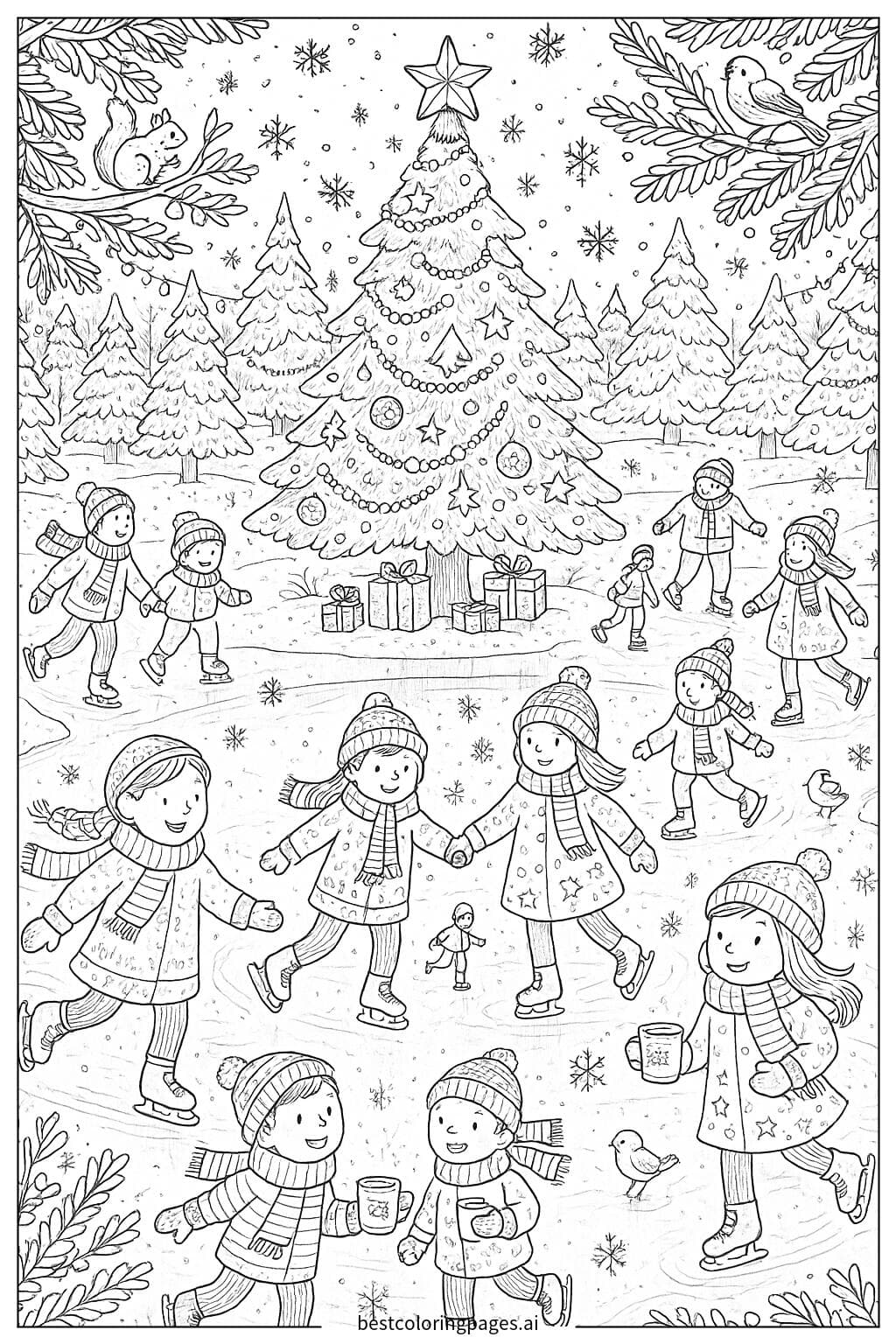 Enchanting Ice Skating with Christmas Lights