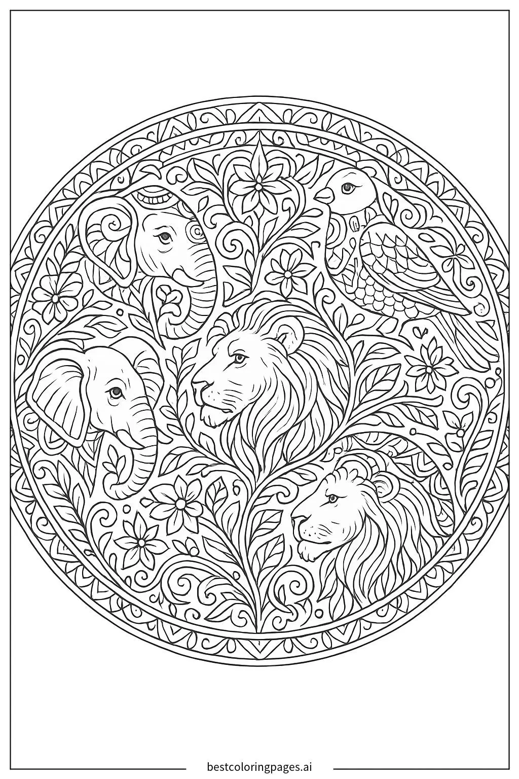 Intricate Animal Mandala Coloring Page