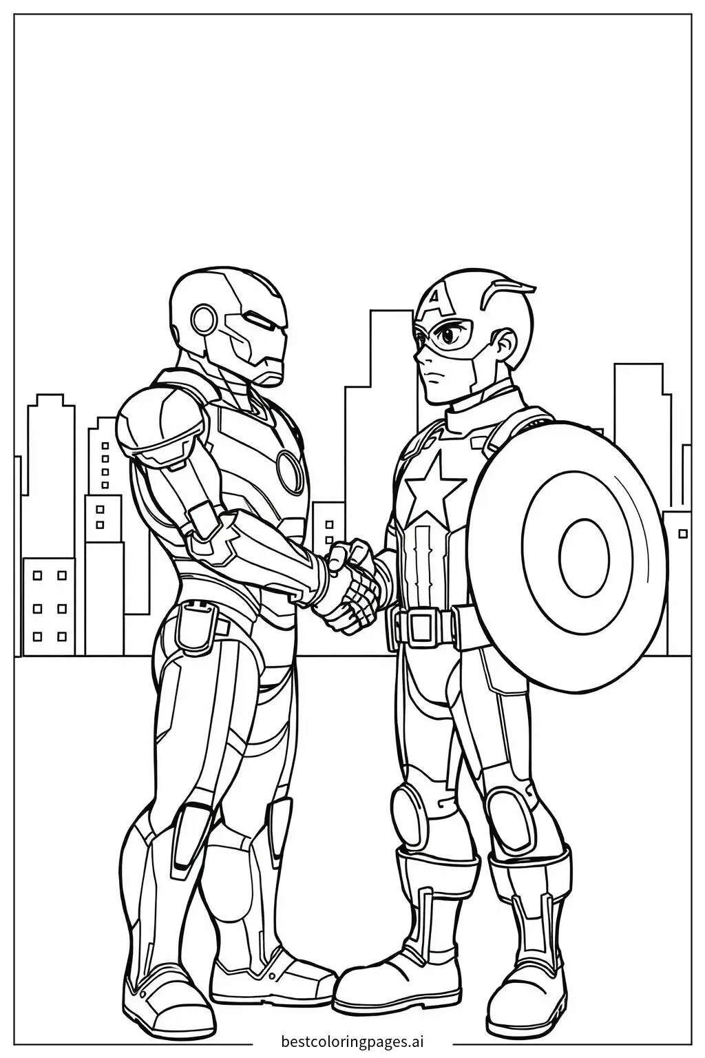 Disegni di Iron Man e Captain America si Stringono la Mano da Colorare