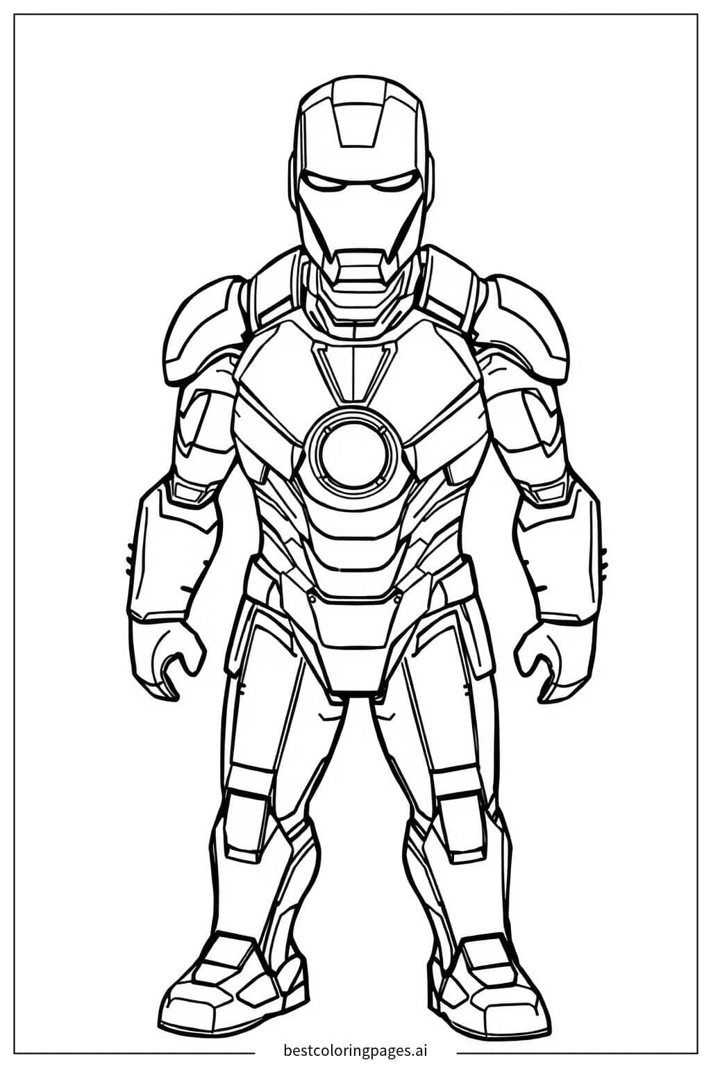 Disegni di Iron Man in piedi con il reattore ad arco luminoso da Colorare