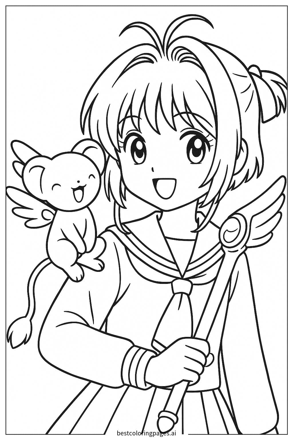 Kero Sitting on Sakura's Shoulder