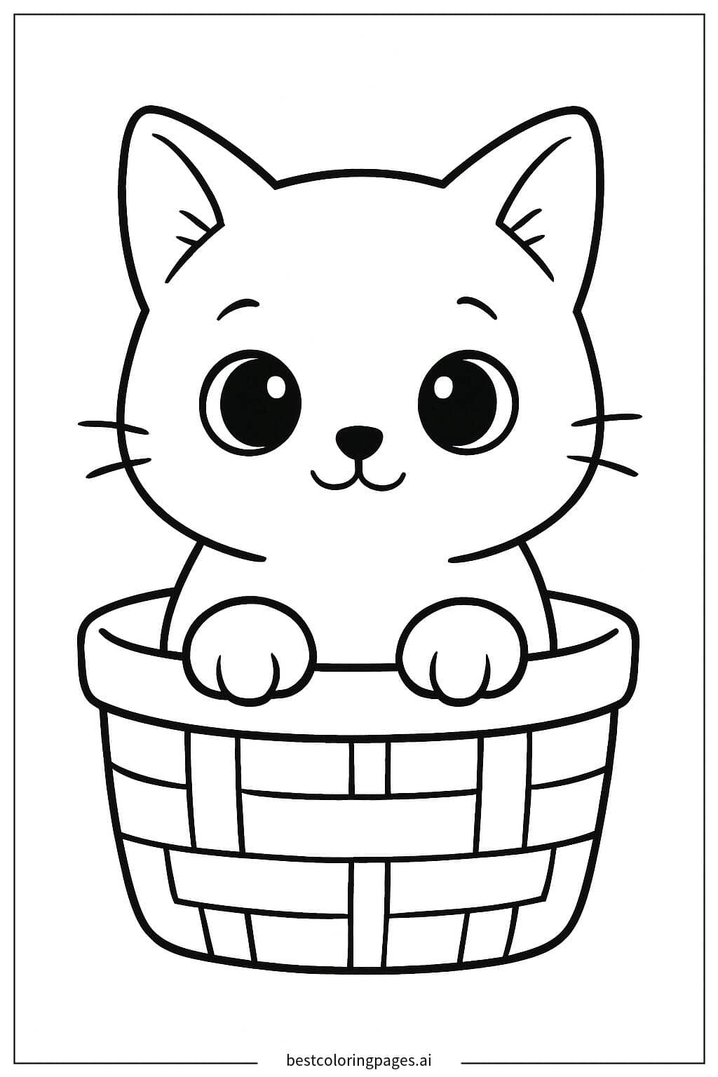 Adorable Kitten in a Basket Coloring Page