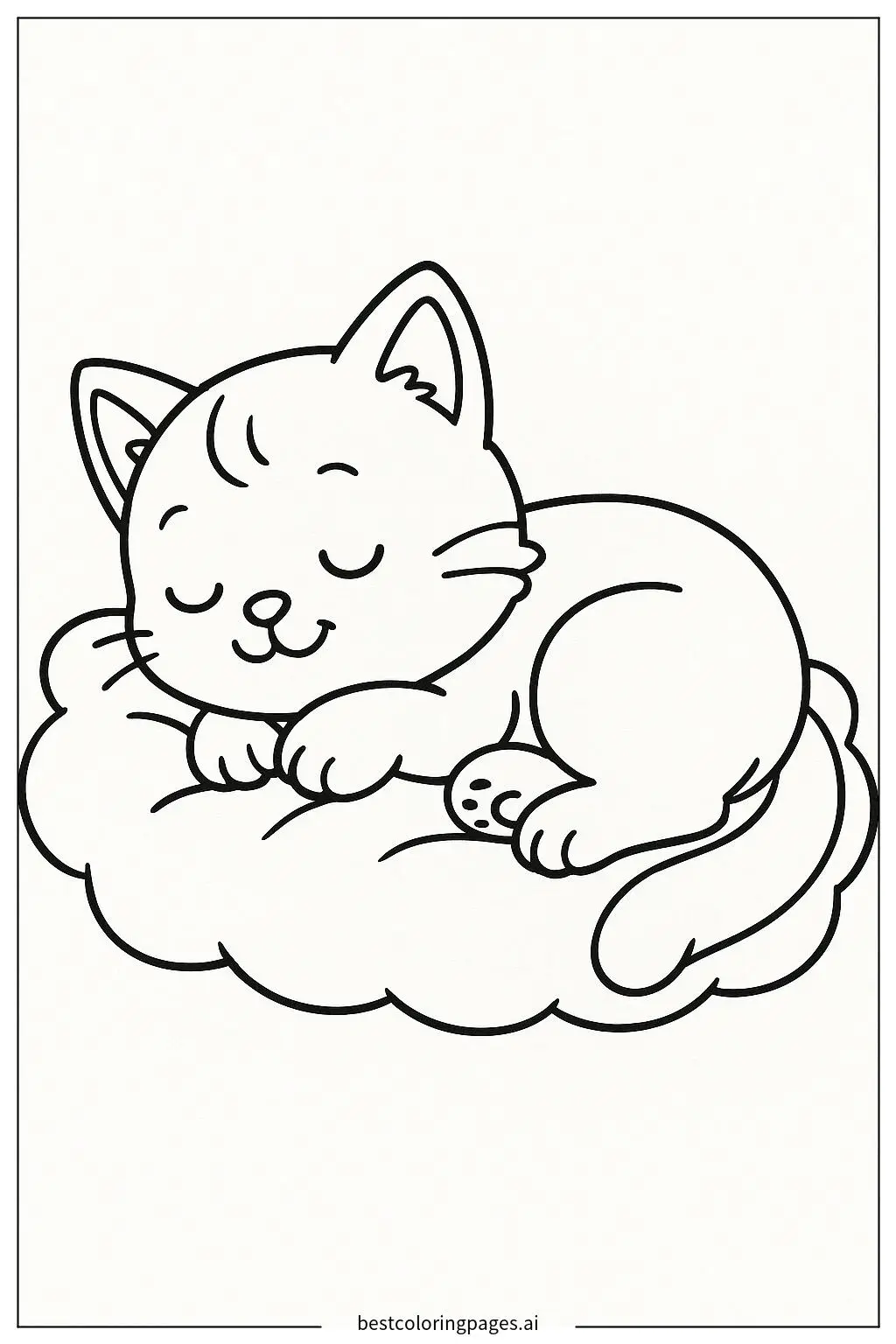 Adorable Kitten Sleeping on a Fluffy Pillow Coloring Page