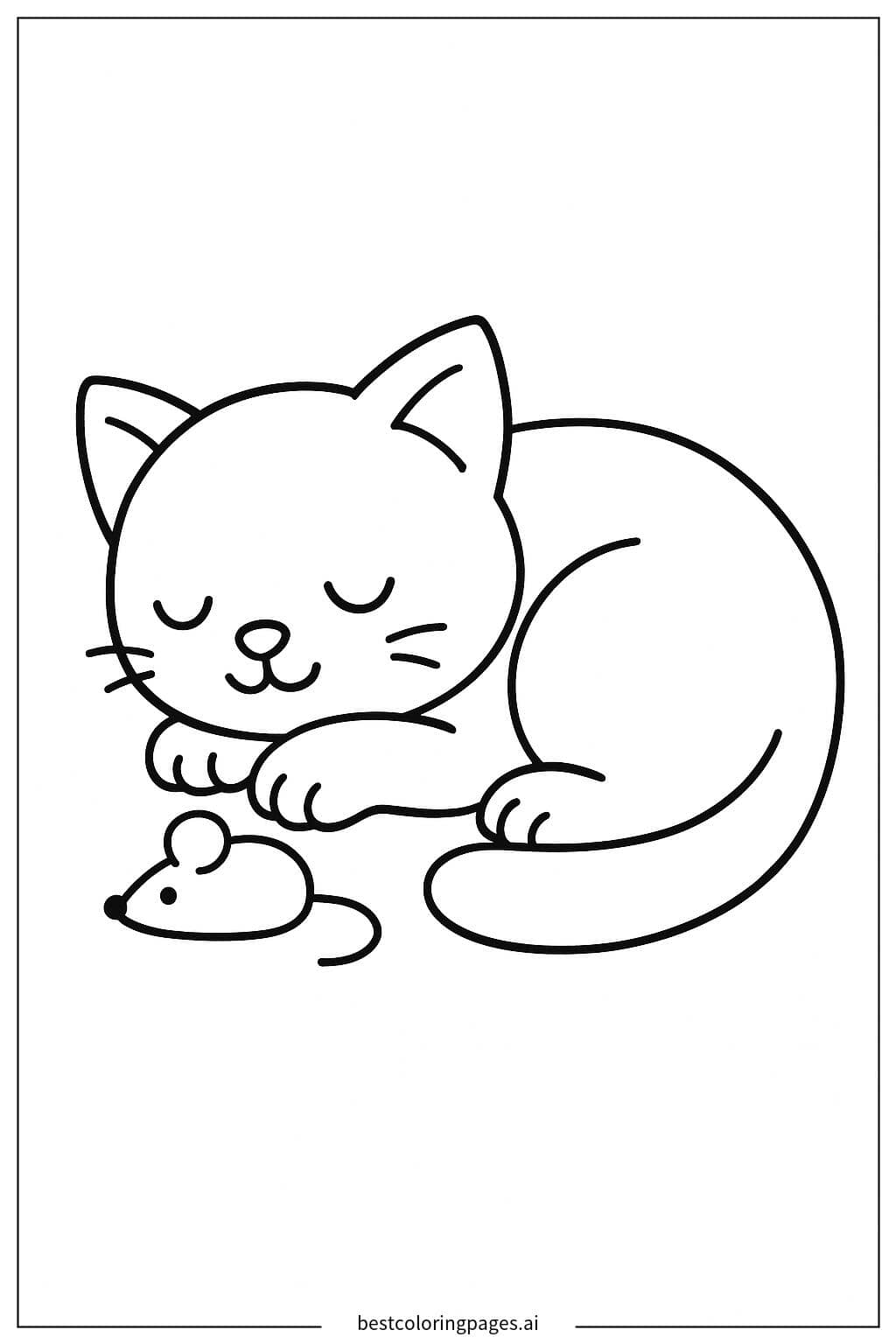 Disegni di Gattino che dorme con un topo giocattolo da Colorare