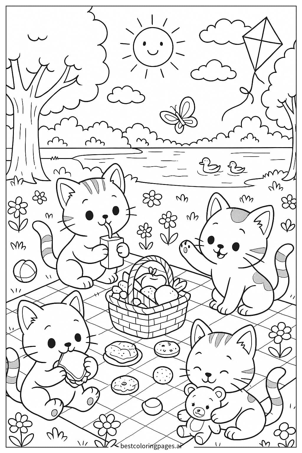 Kittens Enjoying a Picnic in the Park