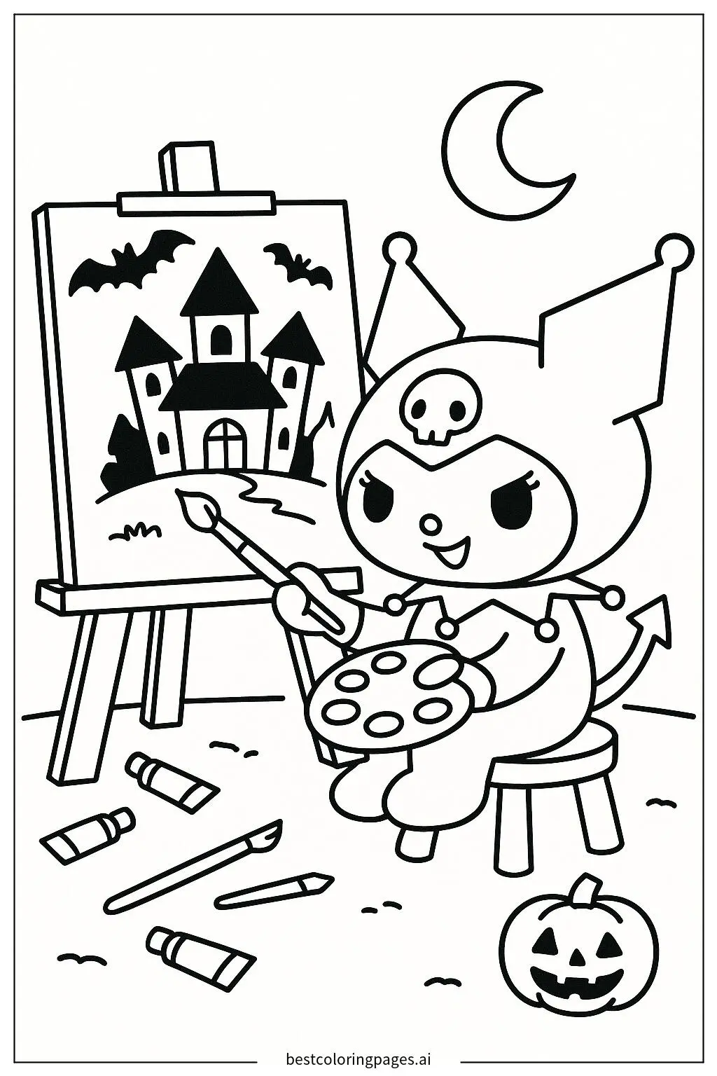Kuromi Painting a Spooky Picture