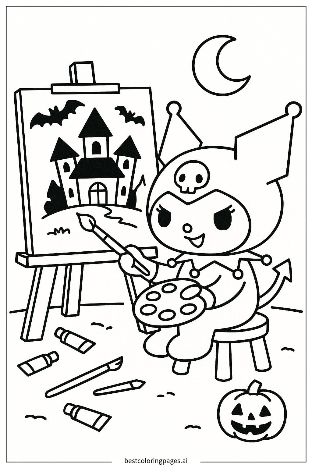 Kuromi Painting a Spooky Picture