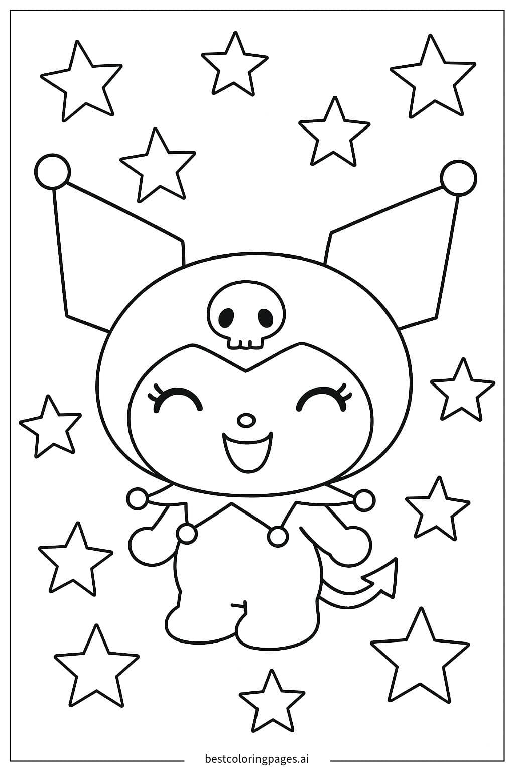 Kuromi Smiling with Stars Around