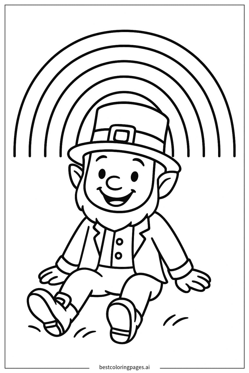 Leprechaun Sitting Under a Rainbow Coloring Page