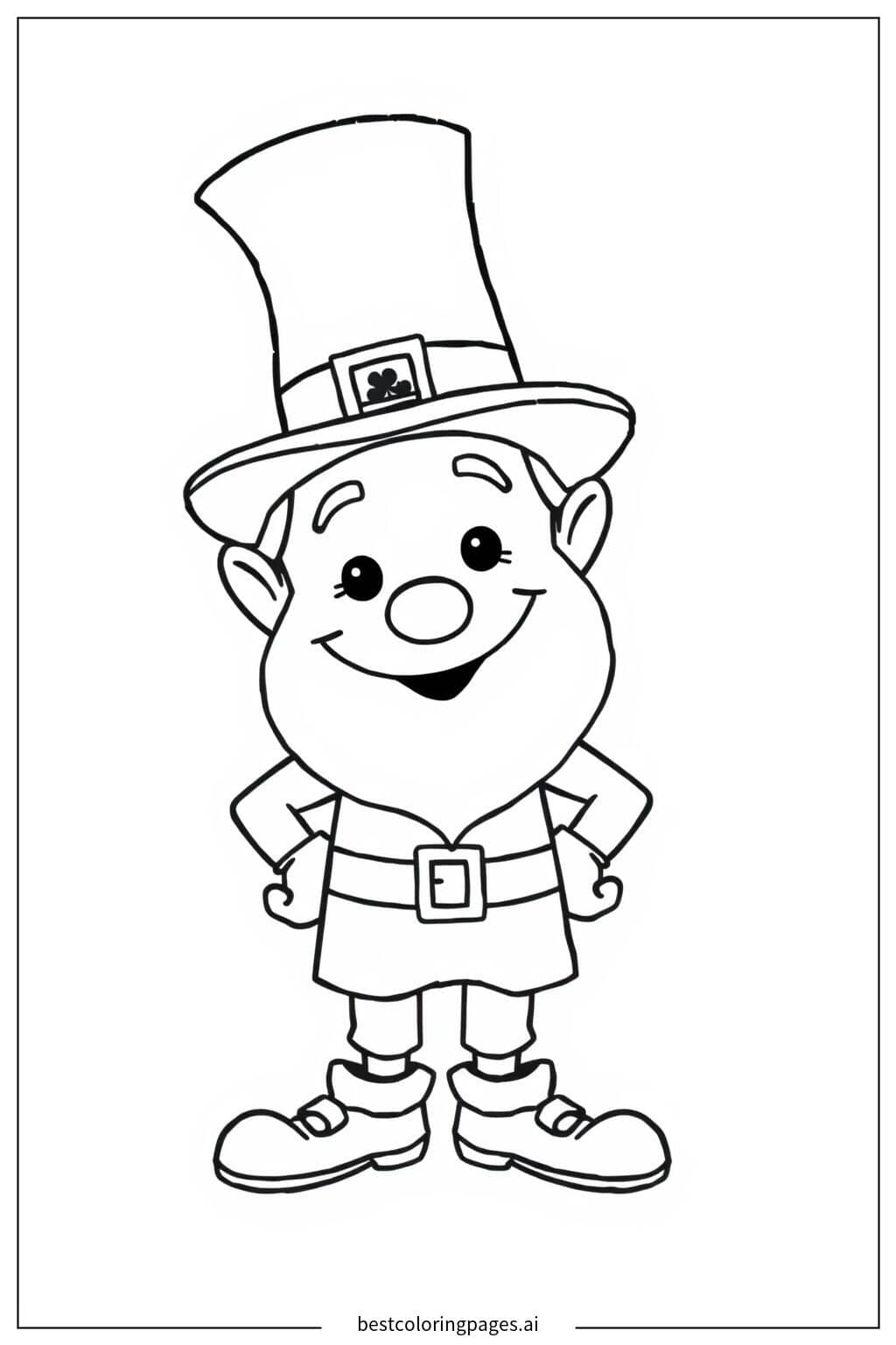 Cheerful Leprechaun Standing Coloring Page