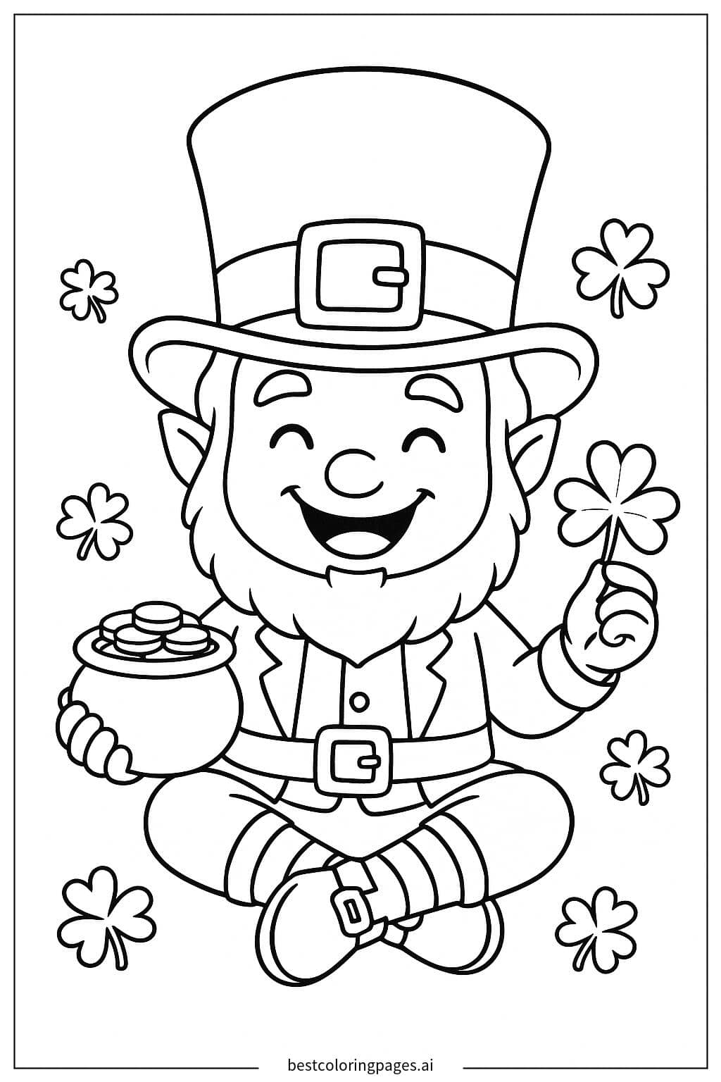 Cheerful Leprechaun with a Big Green Hat Coloring Page
