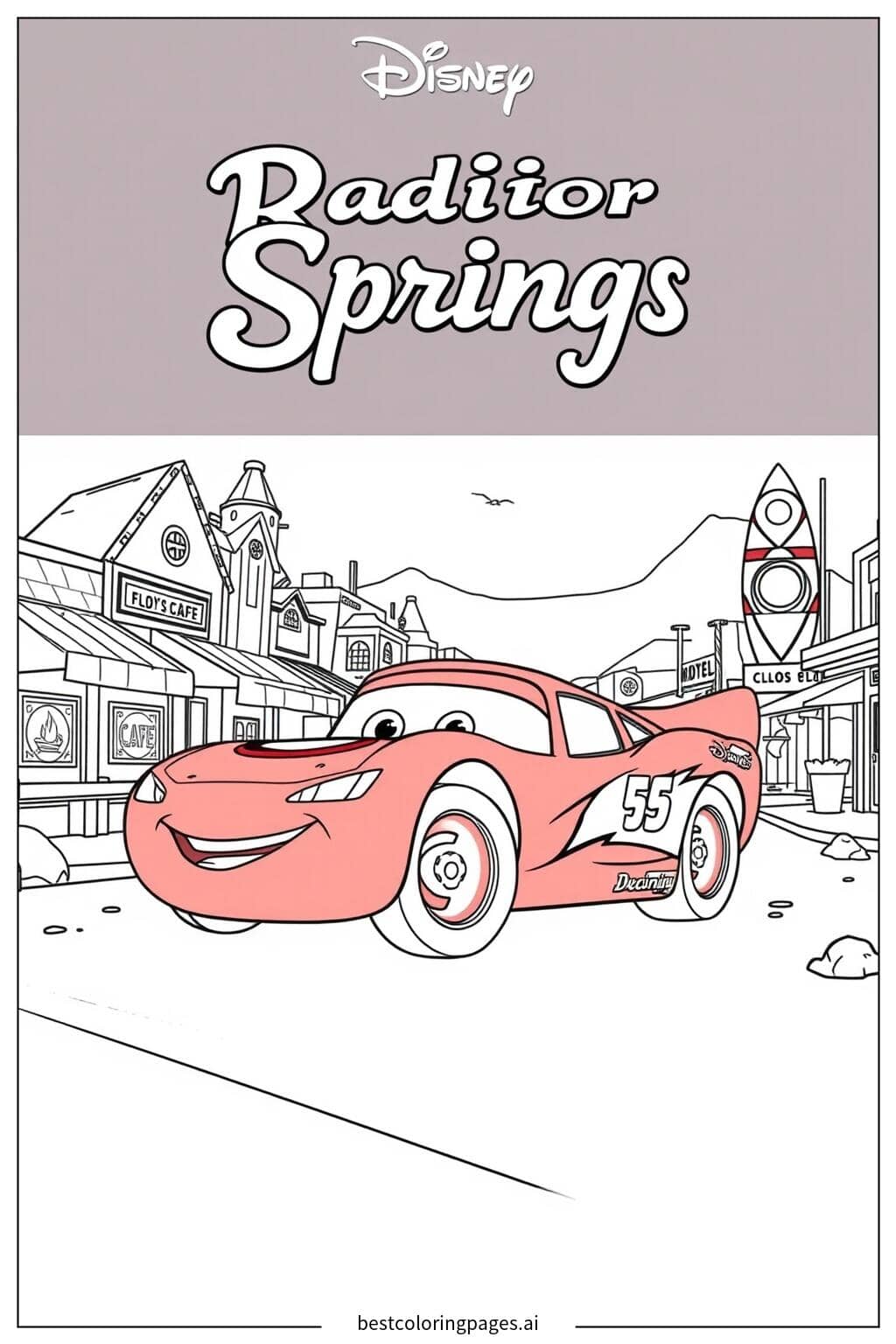 Lightning McQueen Exploring Radiator Springs Coloring Page