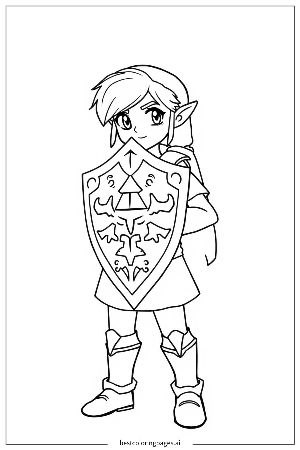 Link Holding Shield - A Heroic Zelda Coloring Page