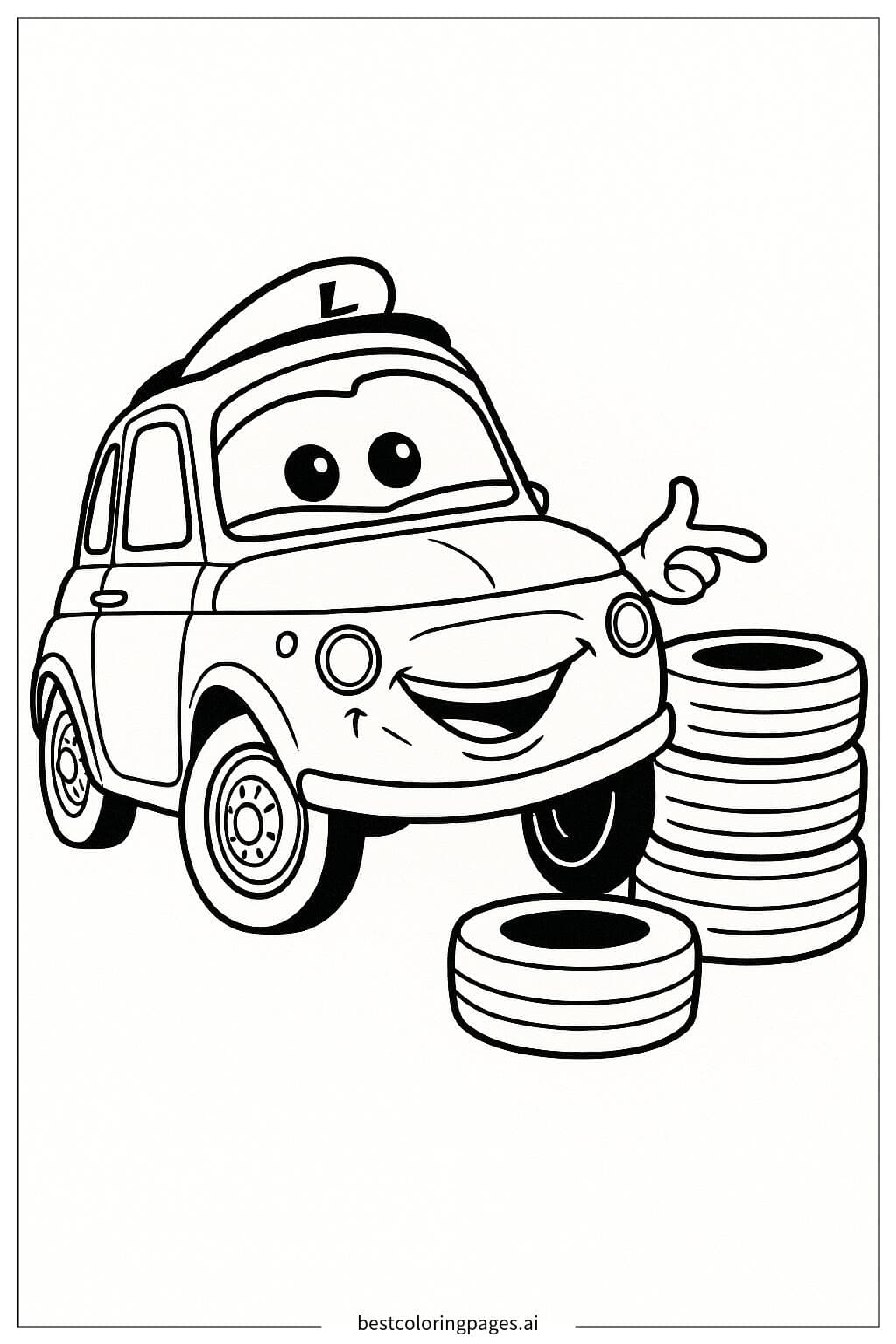 Luigi Proudly Displays His Tires Coloring Page