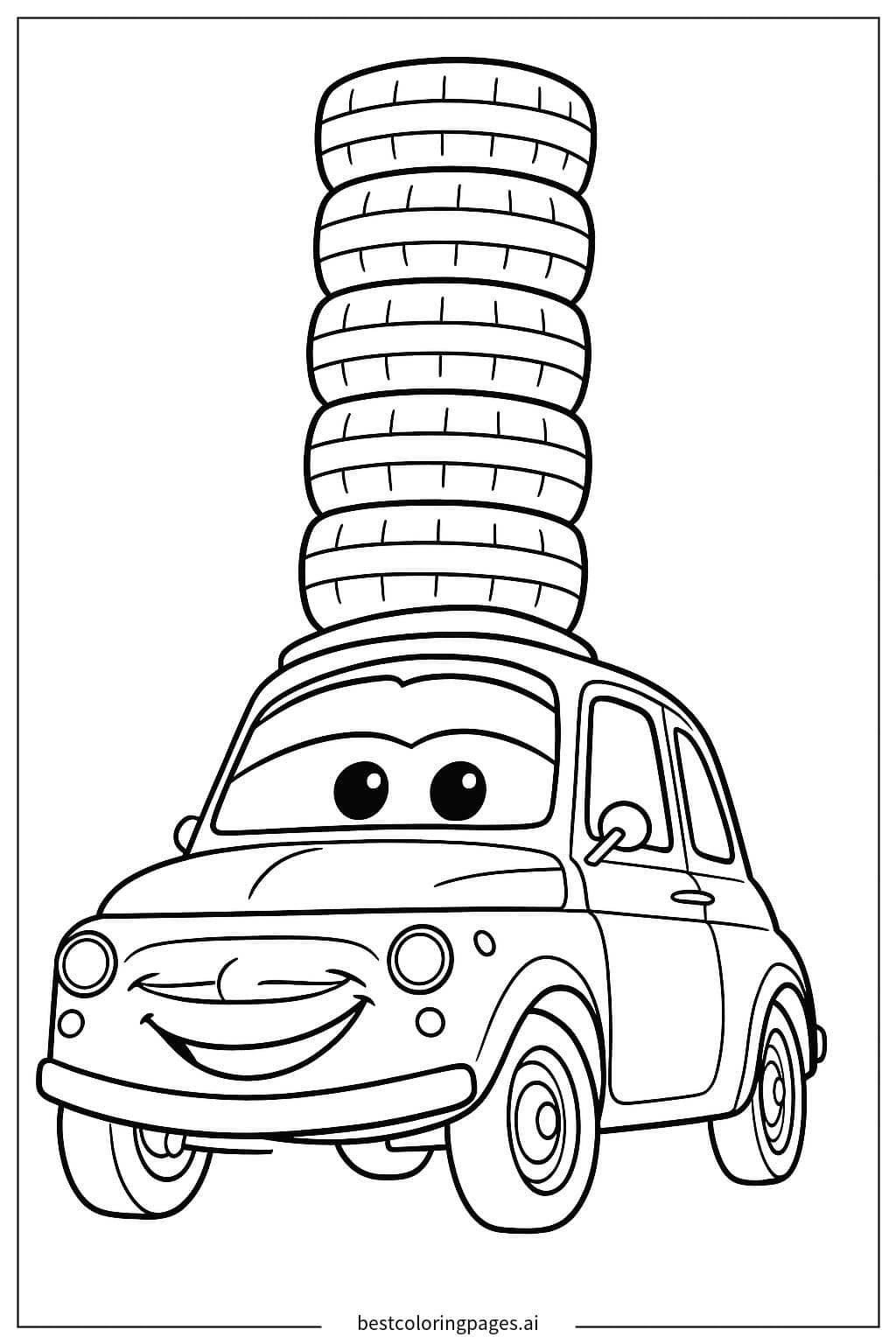 Tranh tô màu Luigi với chồng lốp xe