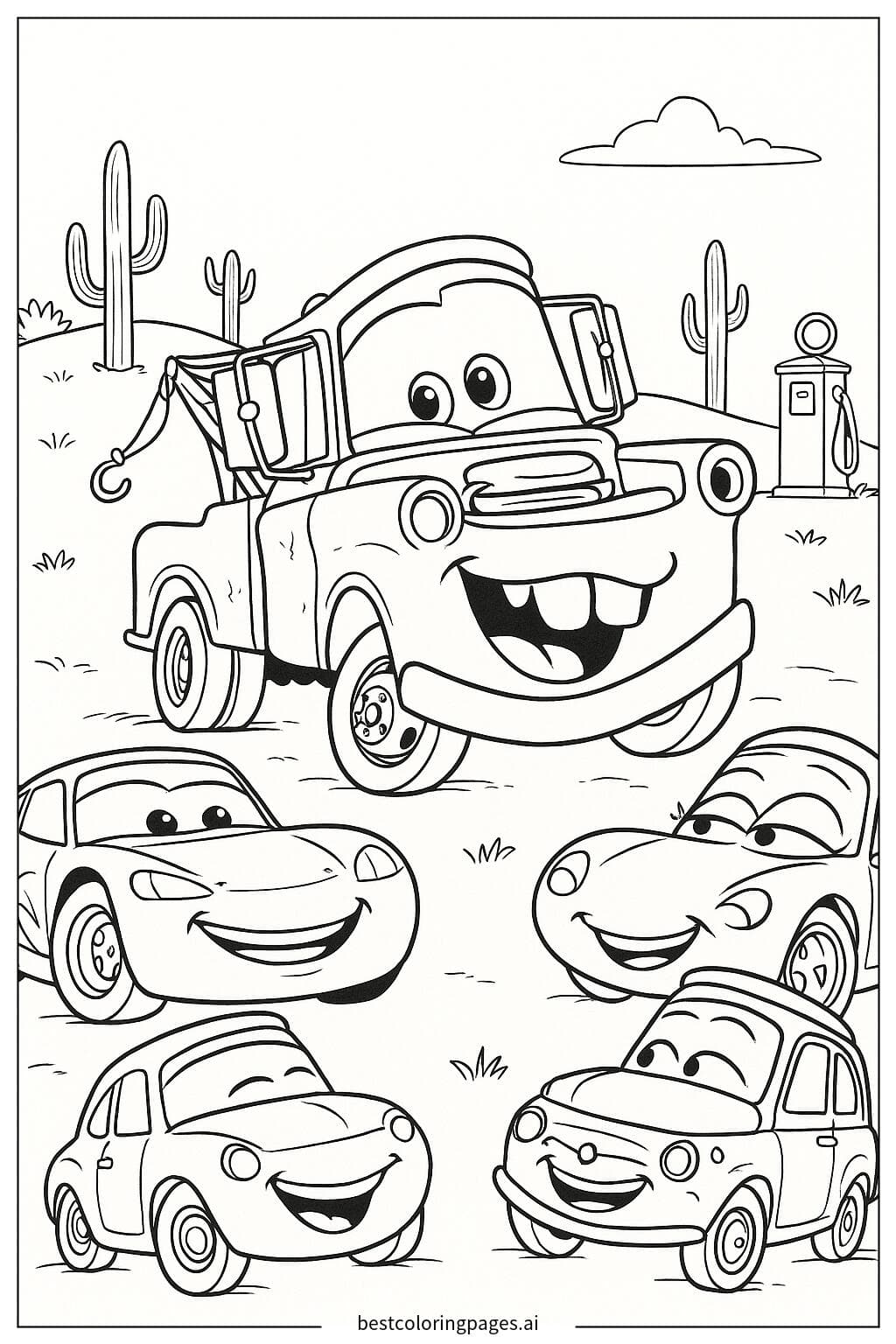 Mater Sharing Funny Stories with Friends Coloring Page