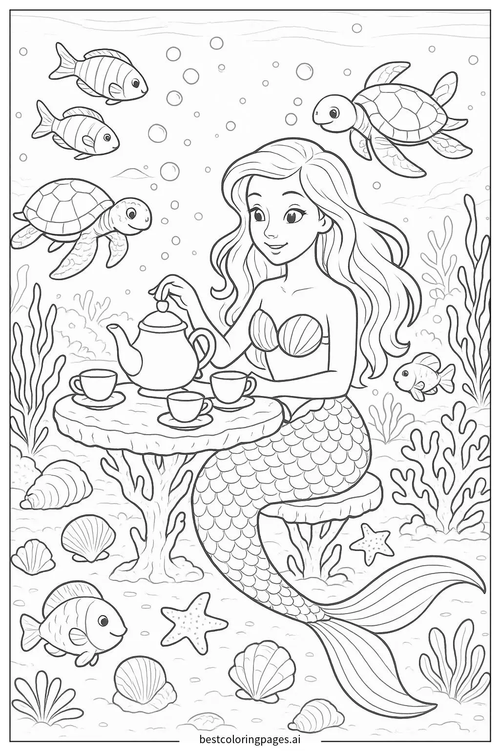 Mermaid Hosting an Underwater Tea Party