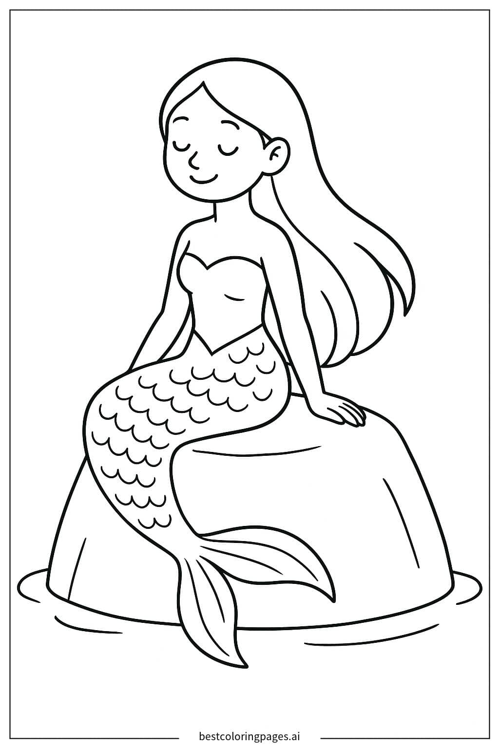 Mermaid Relaxing on a Coastal Rock Coloring Page