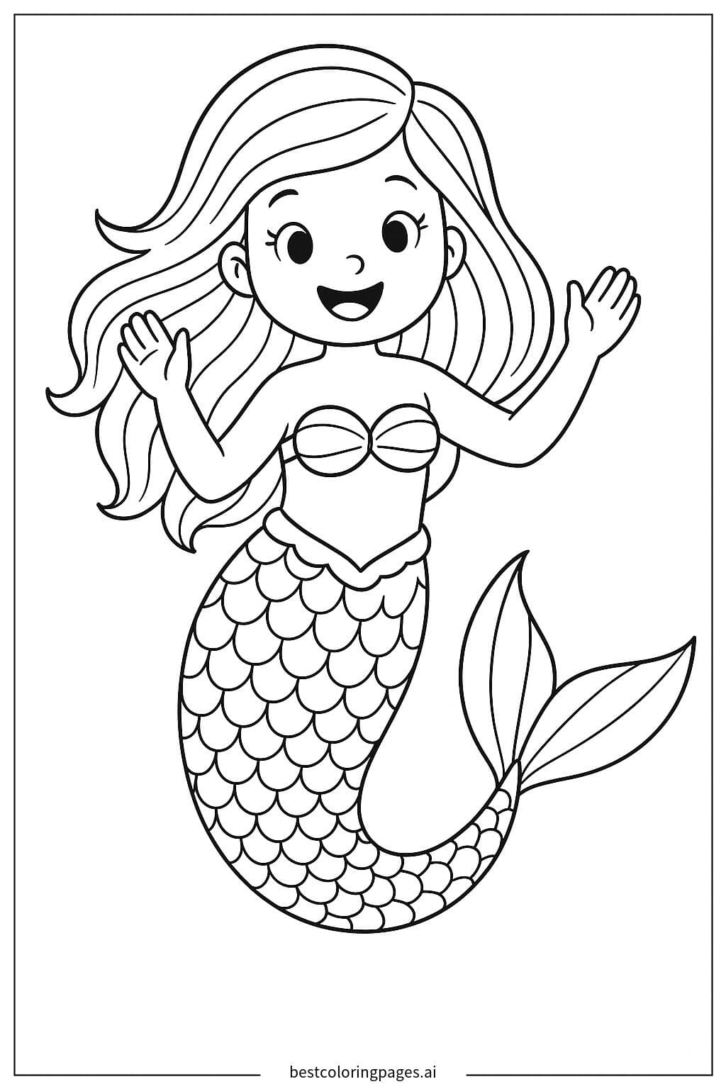 Mermaid Joyfully Waving Her Tail in the Ocean