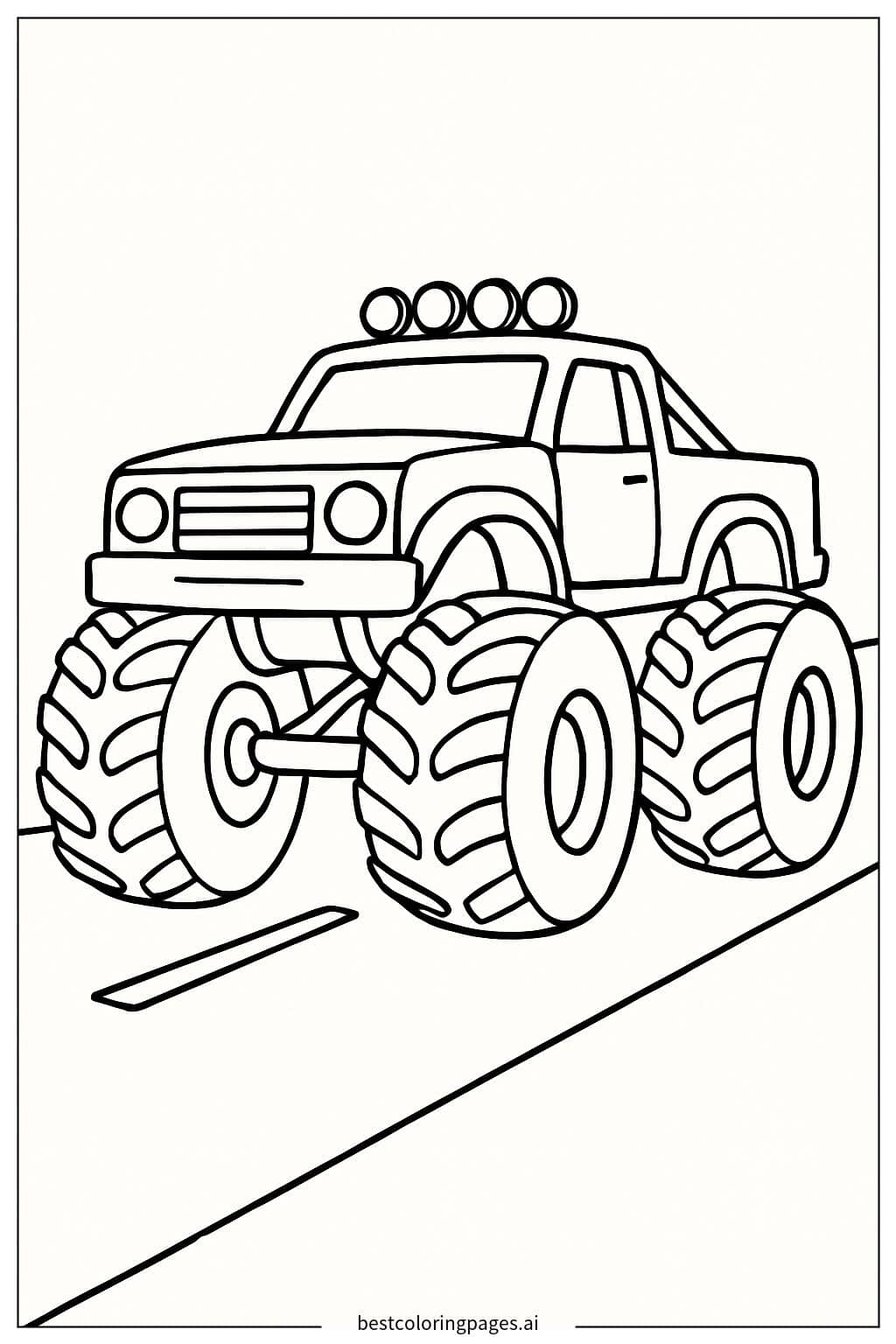 Monster Truck on a Straight Road Coloring Page
