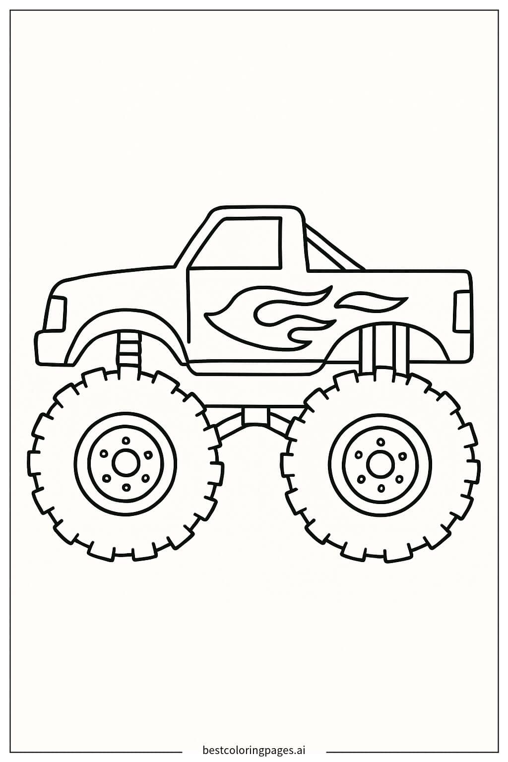 炎の模様が描かれたモンスタートラック のぬりえ