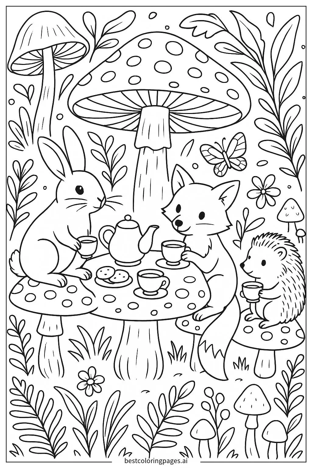 Mushroom Tea Party with Woodland Animals