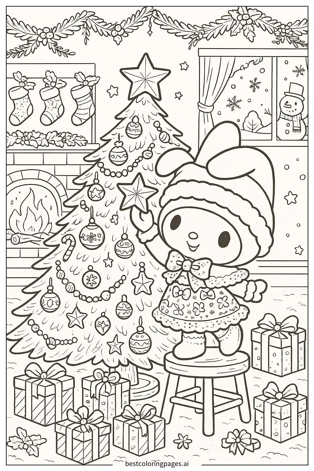 Disegni di My Melody decora un albero di Natale da Colorare