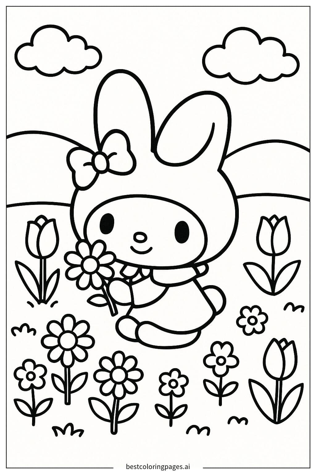 Disegni di La Mia Melodia Raccoglie Fiori da Colorare