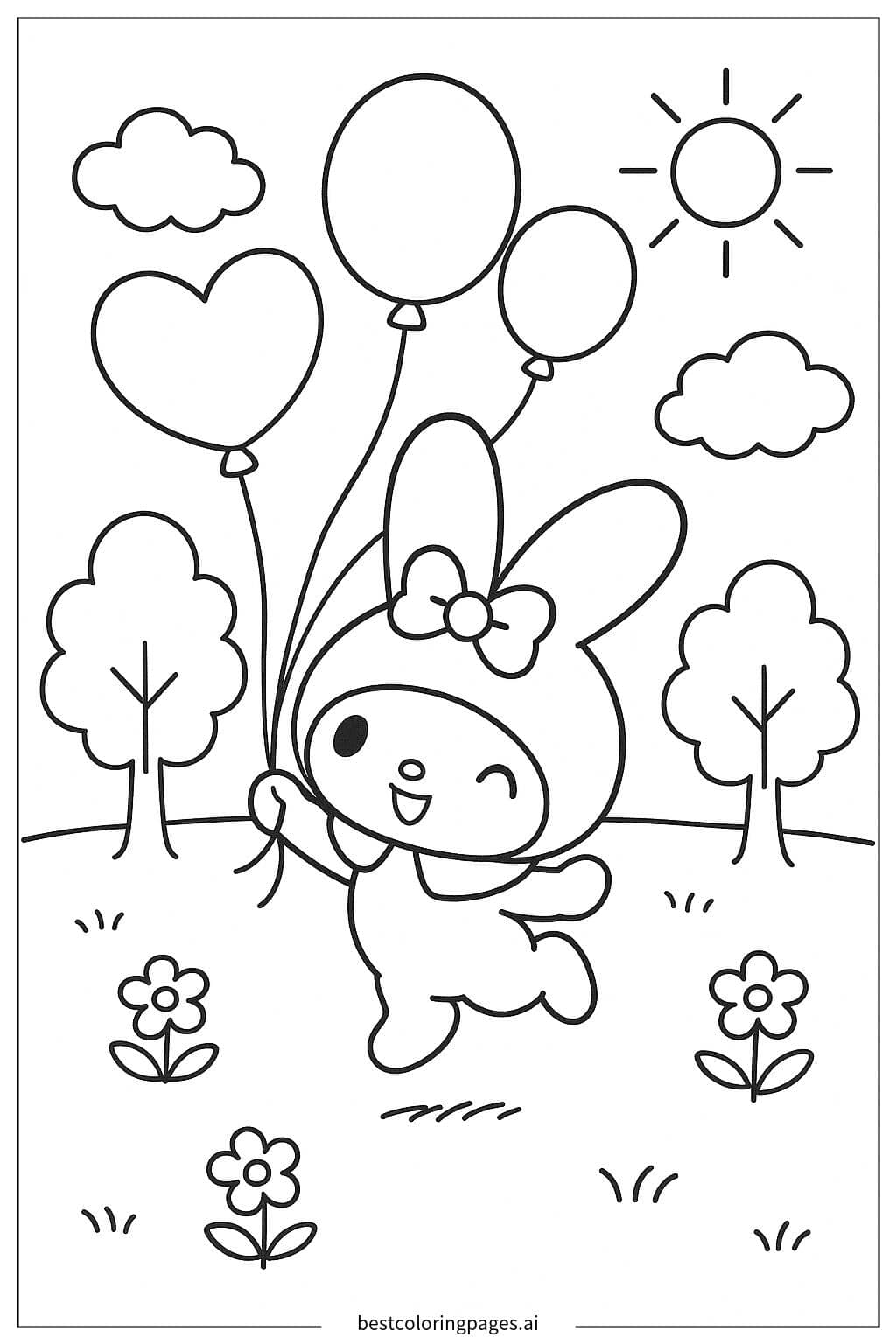 Disegni di My Melody Giocando con i Palloncini da Colorare