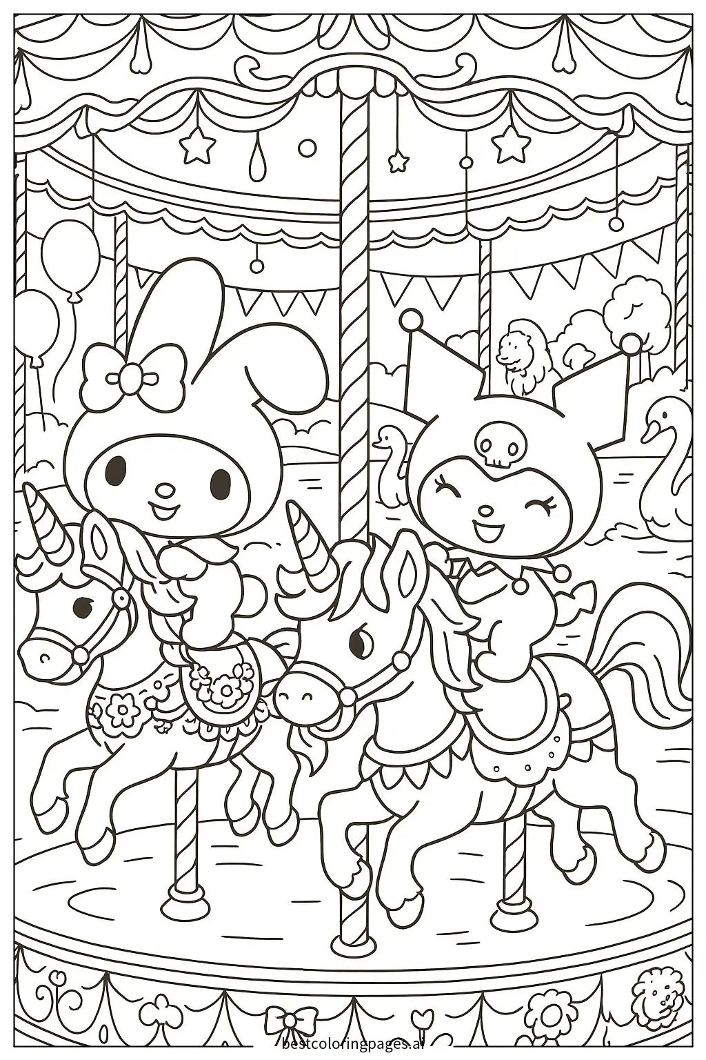 My Melody and Kuromi Riding a Magical Carousel