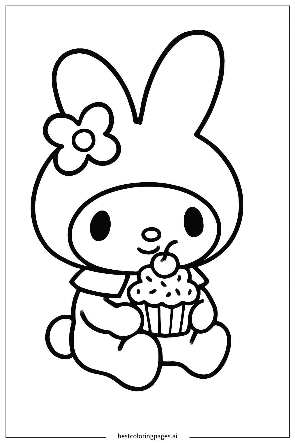 Disegni di My Melody con un cupcake da Colorare