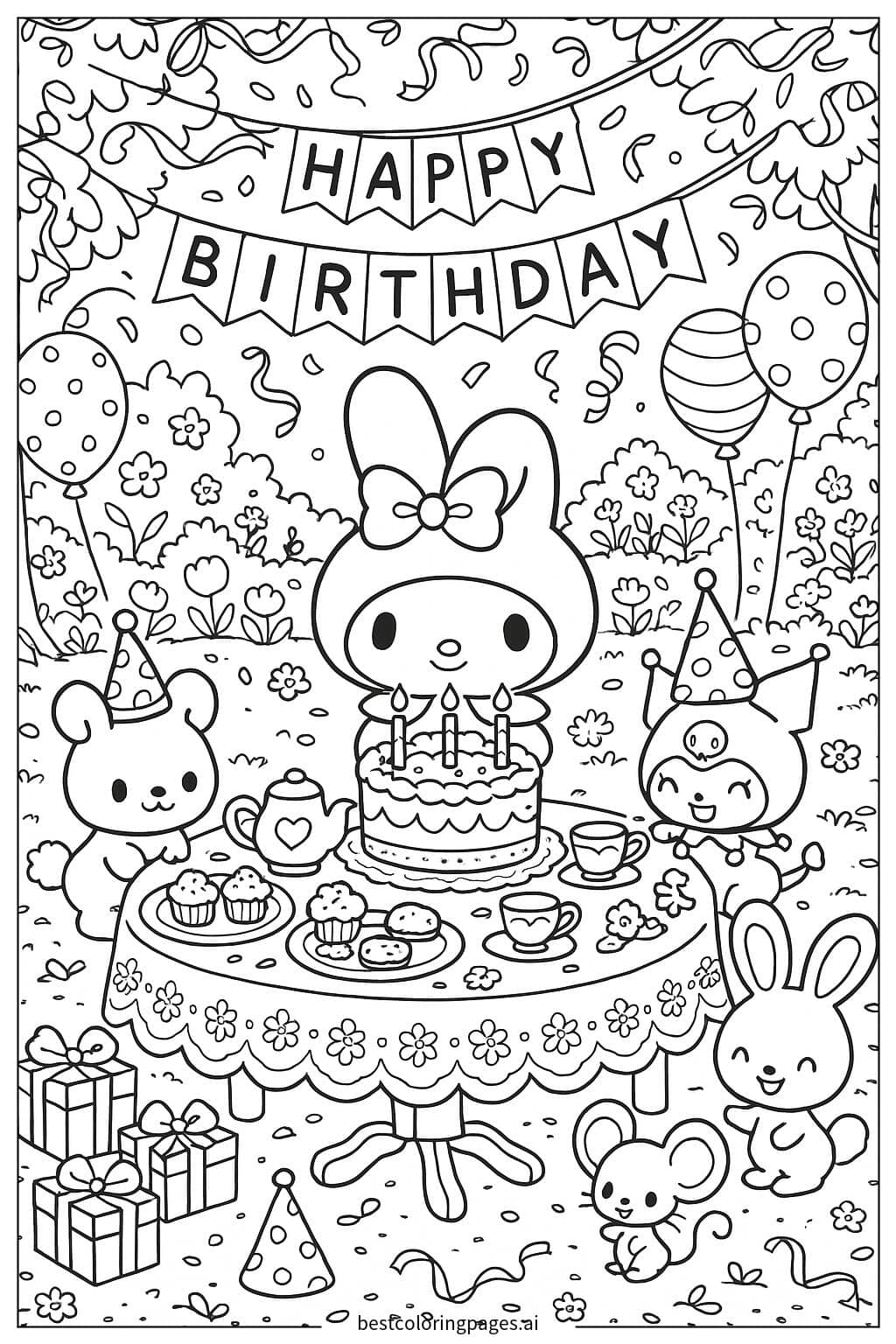 Disegni di La Festa di Compleanno di My Melody da Colorare