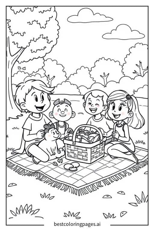 Nickelodeon Characters Enjoying a Picnic in the Park Coloring Page