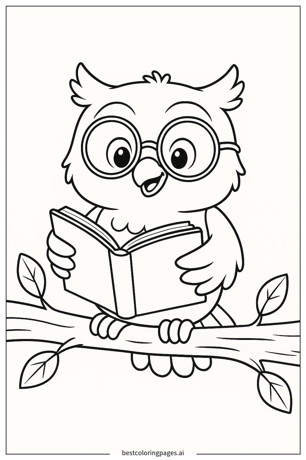 Wise Owl Reading a Book Coloring Page