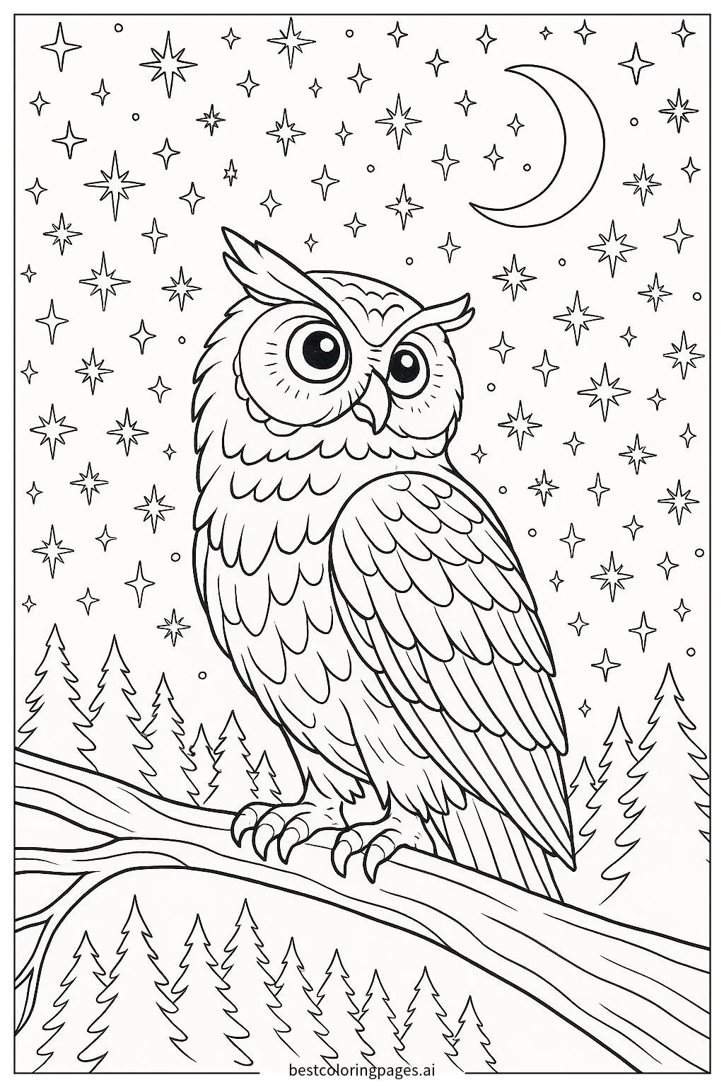 Owl Surrounded by Magical Glowing Stars